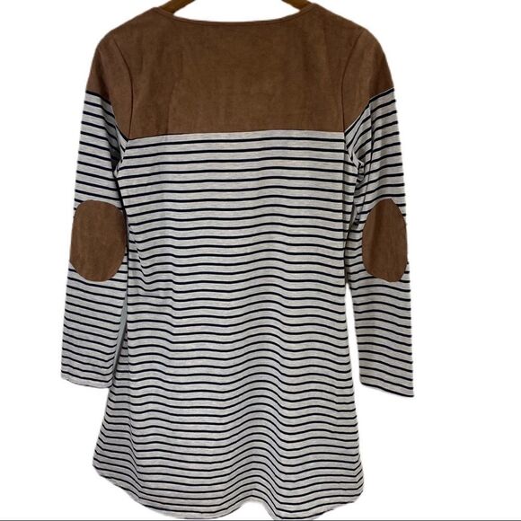 Altar’d State NWOT  Striped Dress w/ Faux Suede Collar & Elbow Patches. Sz S - Picture 3 of 7